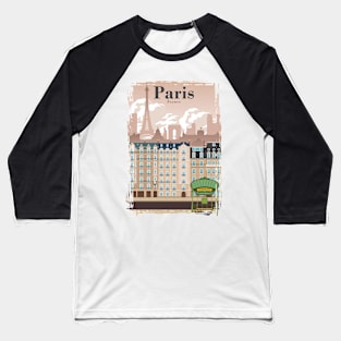 Paris Skyline Travel Poster Minimal Vintage Style Baseball T-Shirt